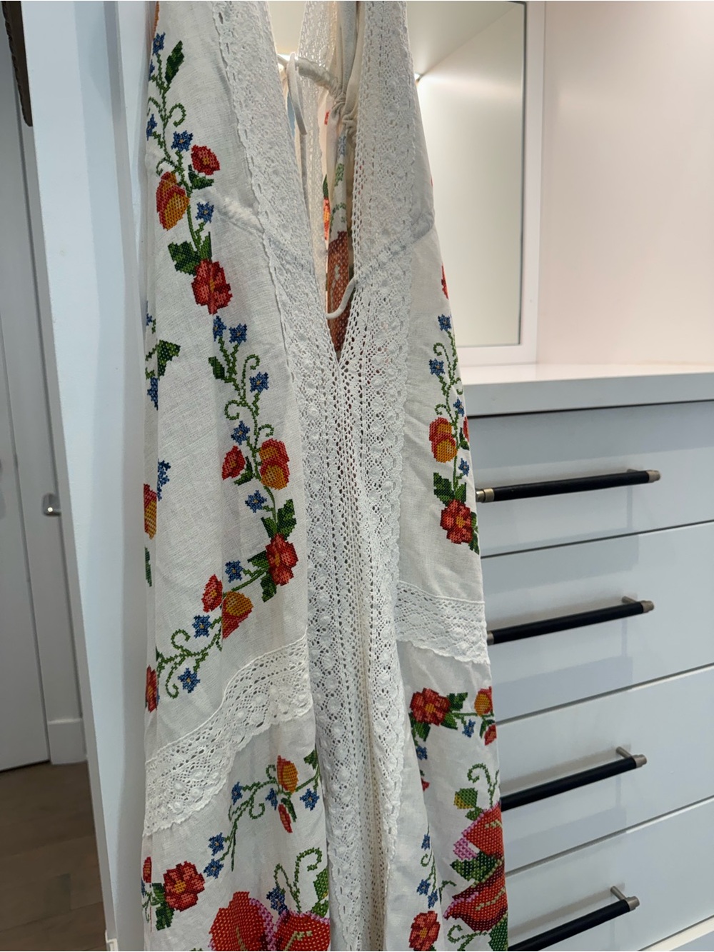 White Embroidered Floral Halter cover up - Picture 3 of 14